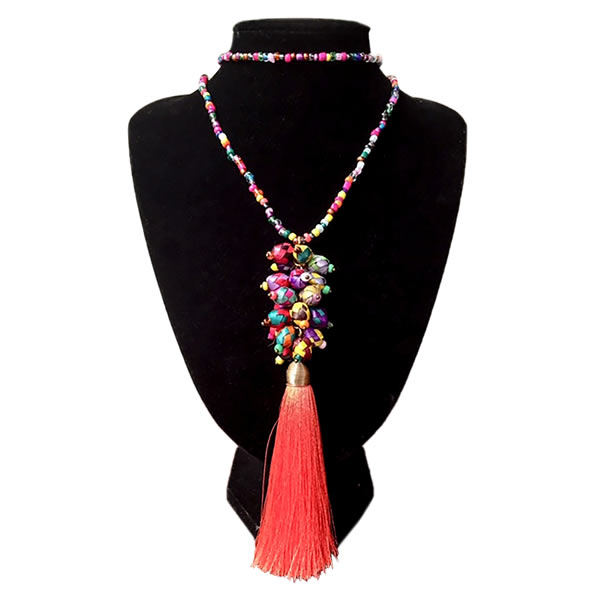 Collar Artesanal Cuentas De Palma Y Chaquiron (Naranja-energía) 